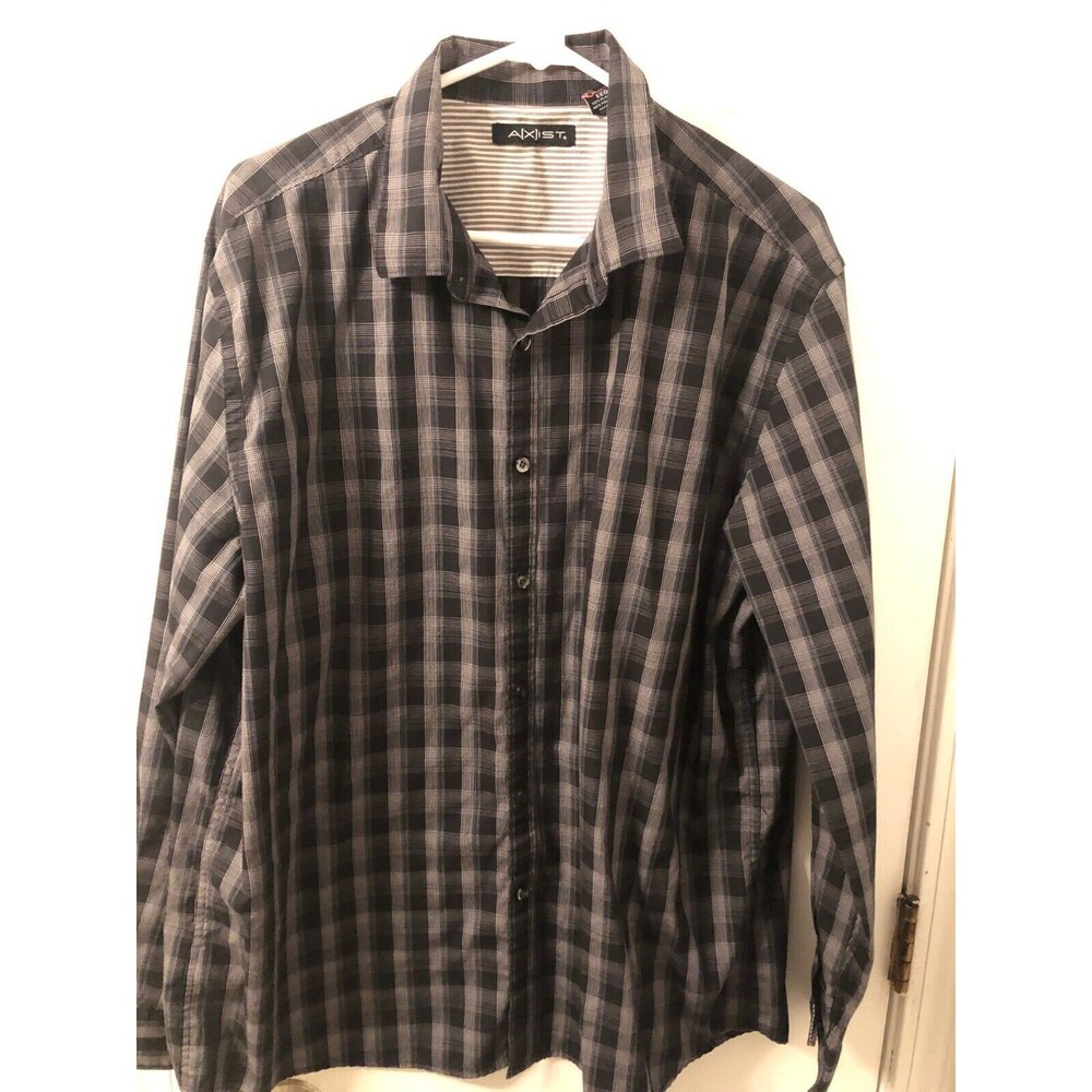 AXIST MEN'S Long Sleeve BUTTON UP Shirt Size XL BLACK & Gray Plaid